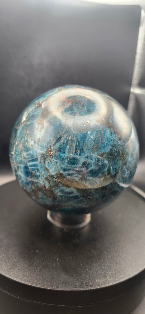 Blue apatite sphere! 82.2mm, 3.23 inches, 2.1 pounds!