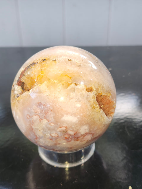 Druzy flower agate sphere! 74mm, 2.9 inches, 1.3 pounds