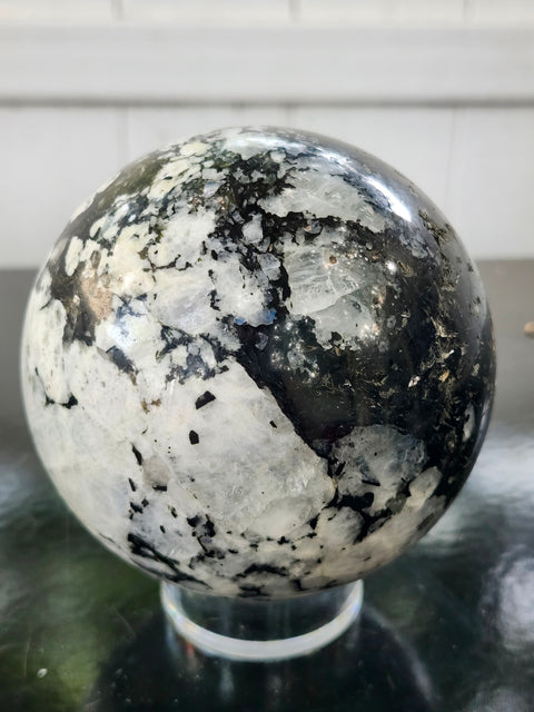 Rainbow moonstone sphere! 2.7 pounds, 90mm, 3.55 inches