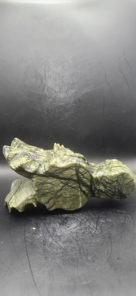 Serpentine dragon skull! 1.12 pounds, 4.5 inch head, 6.5 inch nose to horn