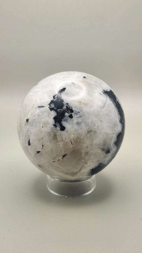 Rainbow moonstone sphere 65.2 mm, 2.56 inches, 13.4 ounces