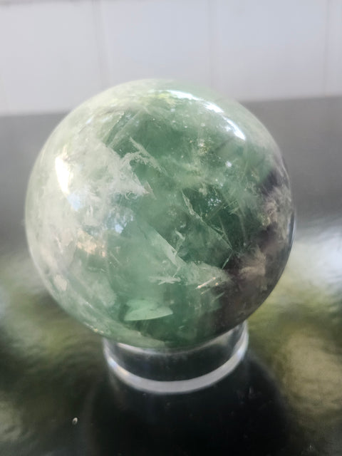 Snowflake florite sphere! 72mm, 2.85 inches, 1.7 pounds