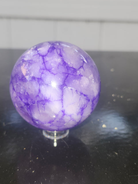 Purple crackle quartz sphere! 7.4 ounces, 53mm, 2.1 inches