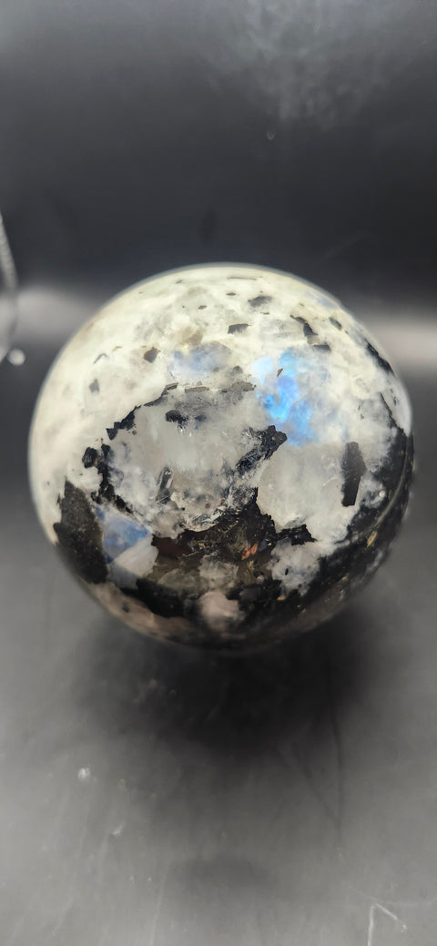 Rainbow moonstone sphere! 83.3mm, 3.27 inches, 1.13 pounds
