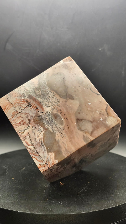 Pink dendritic jasper balancing cube 1.4 pounds, 2.4 by 2.4 inches