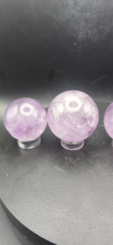Amethyst quartz spheres set of 2. 1.3 inch and .9 inch