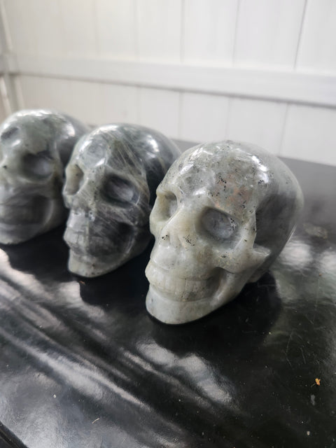 Labradorite skull! 1.2 pounds, 3.8 inches long, 2.8 tall, 2.3 wide