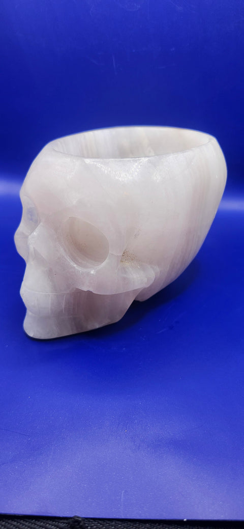 Striped calcite skull/ offering bowl! 2.10 pounds, 5 inches by 3.5 by 3