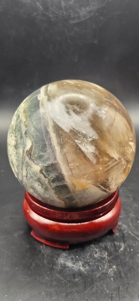 Florite/ ferruginous quartz sphere!! 15.7 ounces, 65.6mm, 2.5 inches