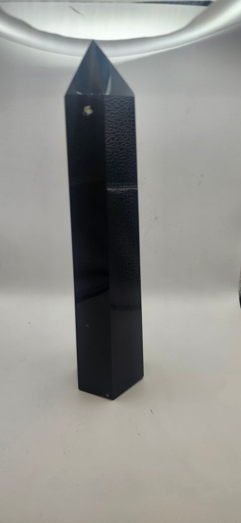 Black agate tower, 1.6 pounds, 8.5 inches tall