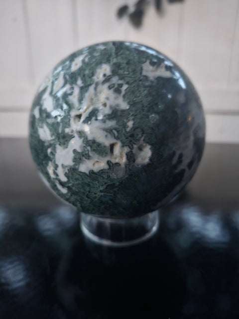 1.12 pound, 84.9mm, 3.34 inch moss agate sphere