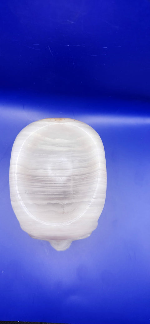 Striped calcite skull/ offering bowl! 2.10 pounds, 5 inches by 3.5 by 3