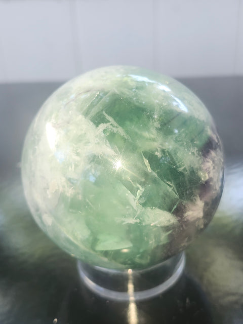 Snowflake florite sphere! 72mm, 2.85 inches, 1.7 pounds