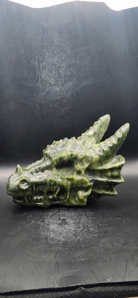 Nephrite dragon skull! 1.10 pounds, 4.5 inch head, 6 inch nose to horn