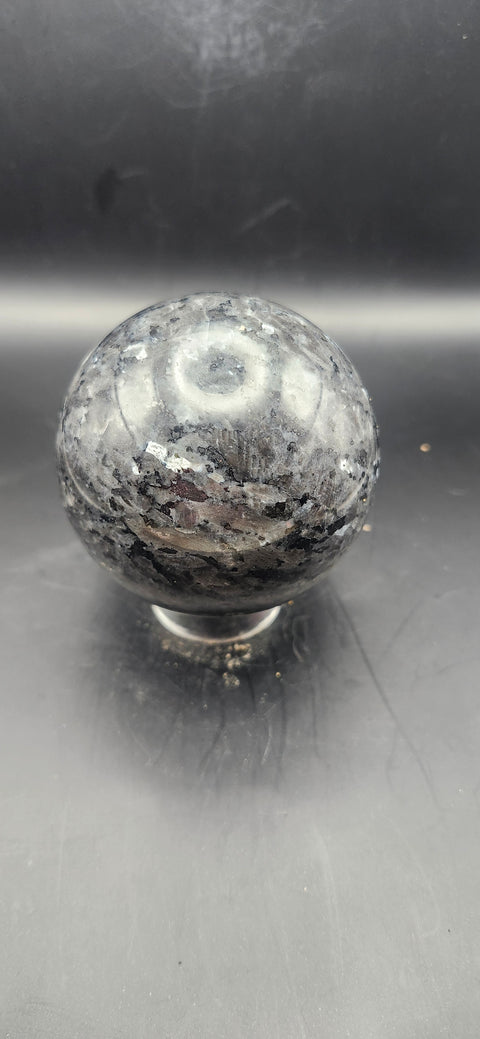 Larvikite sphere. 65.9mm, 2.59 inches, 14.5 ounces!