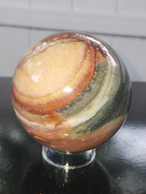 Large polychrome jasper sphere! 90mm, 3.56 inches, 2.4 pounds