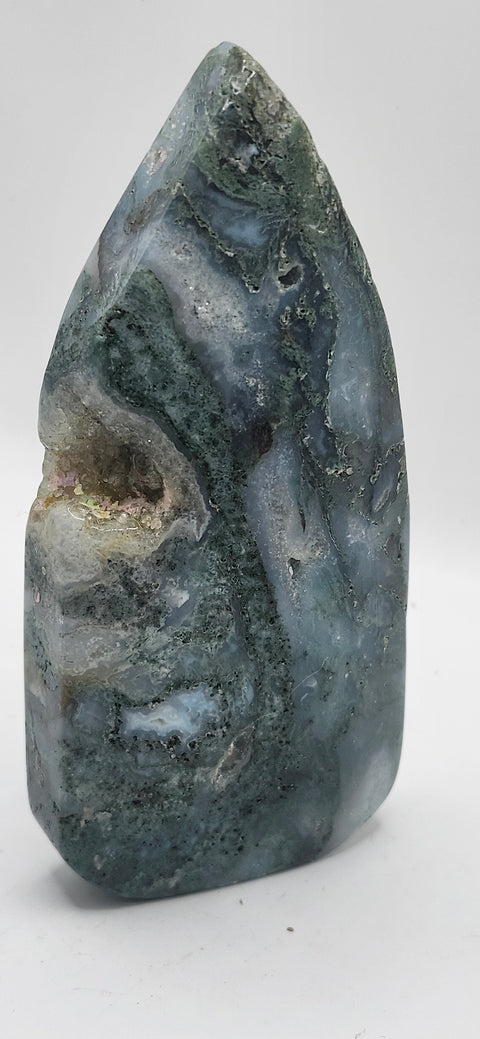 Druzy Moss agate tear tower! 5.5 inches 8.5 ounces