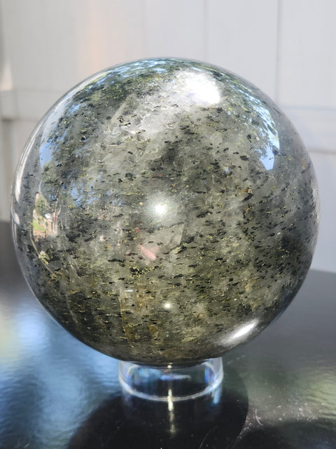 Massive larvikite sphere! 121mm, 4.8 inches, 5.8 pounds