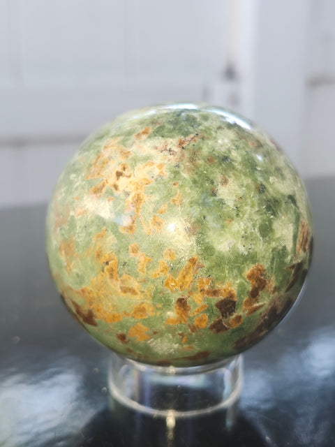 Olive opal sphere! 58mm, 2.3 inches, 9.7 ounces