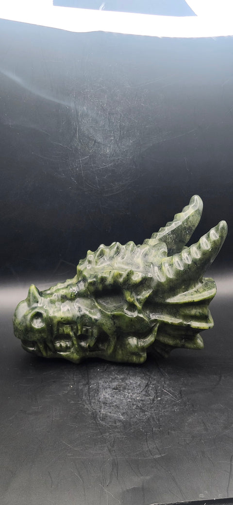 Nephrite dragon skull! 1.10 pounds, 4.5 inchs head, 6 inches nose to horn
