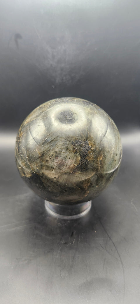 Large labradorite sphere. 88.5mm, 3.48 inches, 2.4 pounds!