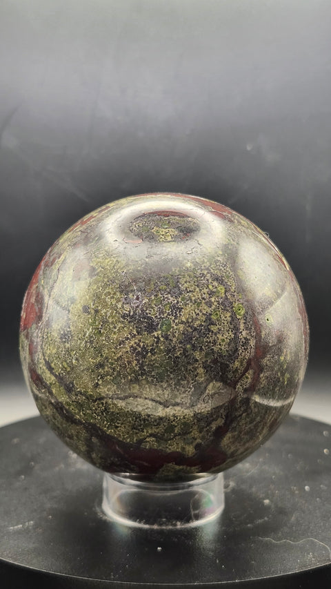 Dragon bloodstone sphere 73.2mm, 2.87 inches, 1.5 pounds