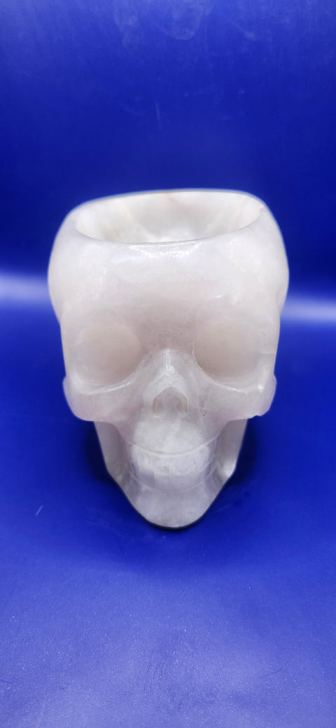 Striped calcite skull/ offering bowl! 2.10 pounds, 5 inches by 3.5 by 3