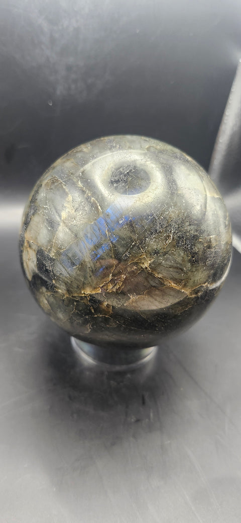 Large labradorite sphere. 88.5mm, 3.48 inches, 2.4 pounds!