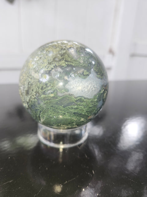Moss agate sphere! 15 ounces, 68.7mm, 2.70 inches