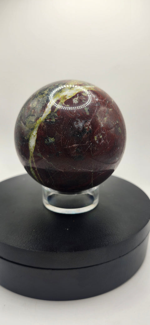 Dragon bloodstone sphere! 79.8mm, 3.14 inches, 1.11 pounds
