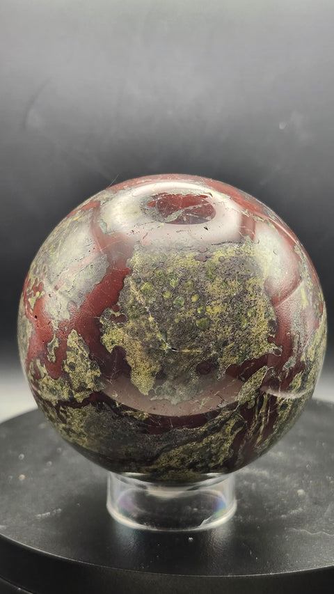 Dragon bloodstone sphere 73.2mm, 2.87 inches, 1.5 pounds