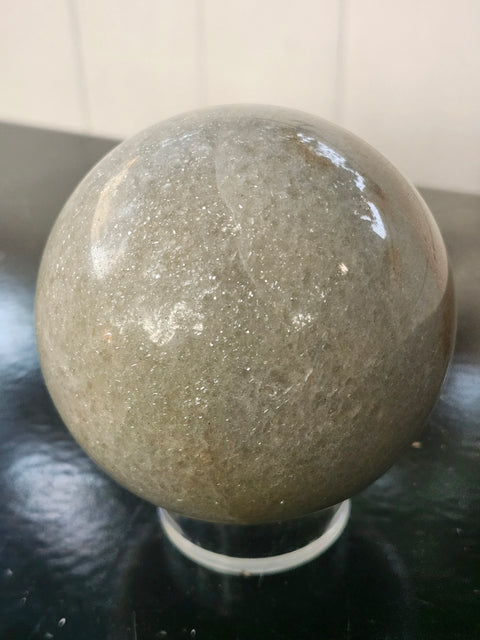 Green aventurine sphere with silver flash! 1.11 pounds, 81mm, 3.2 inches