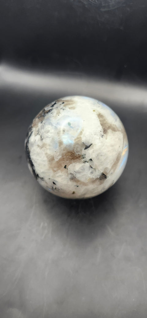 Rainbow moonstone sphere! 73mm, 2.8 inches, 1.3 pounds