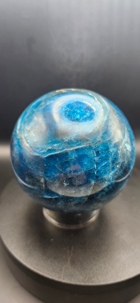 Blue apatite sphere, 80.6mm, 3.17 inches, 1.15 pounds