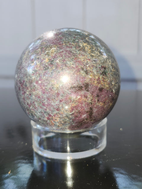 14 ounce ruby in kyanite sphere!! Uv reactive, 60mm mm, 2.36 inches