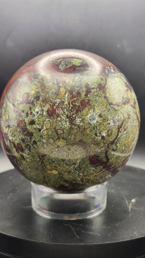 Dragon bloodstone sphere 80mm, 3.15 inches 1.11 pounds