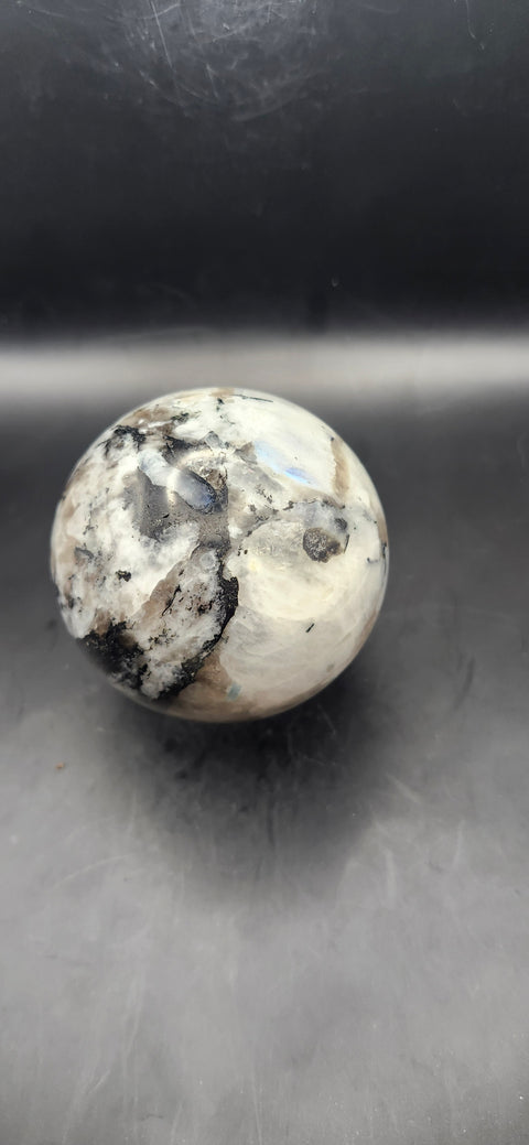 Rainbow moonstone sphere! 73mm, 2.8 inches, 1.3 pounds