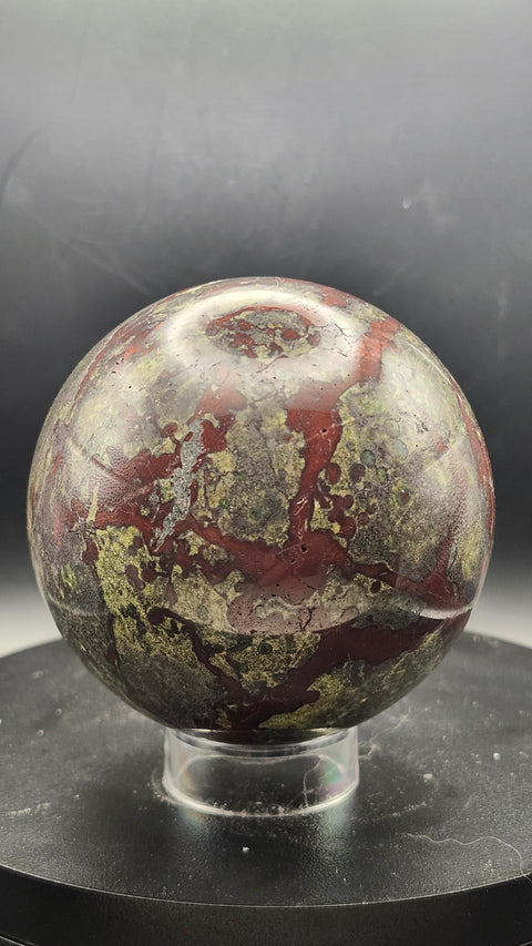 Dragon bloodstone sphere 73.2mm, 2.87 inches, 1.5 pounds