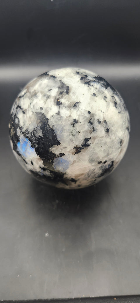 Rainbow moonstone sphere! 82mm, 3.22 inches, 1.12 pounds