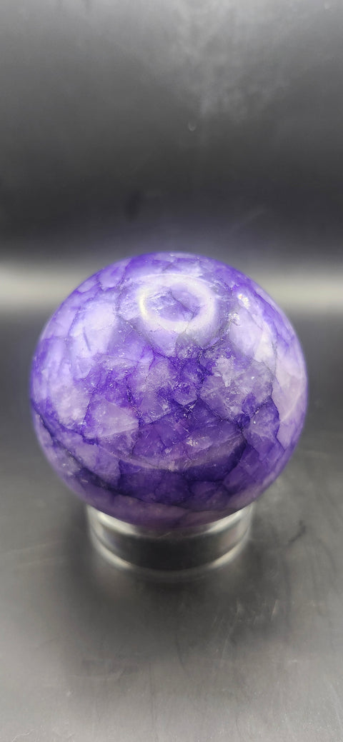 Purple crackle quartz sphere. 64.5mm, 2.53 inches, 13.2 ounces! Uv
