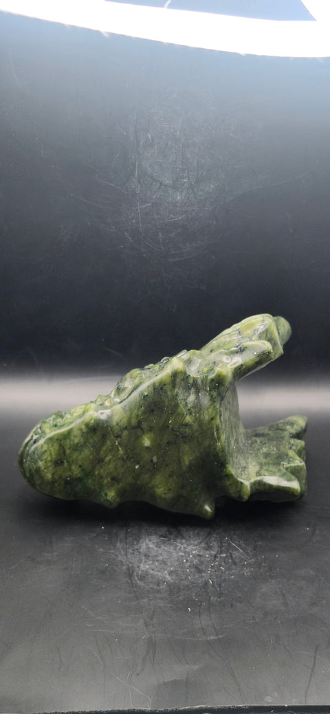 Nephrite dragon skull! 1.10 pounds, 4.5 inchs head, 6 inches nose to horn