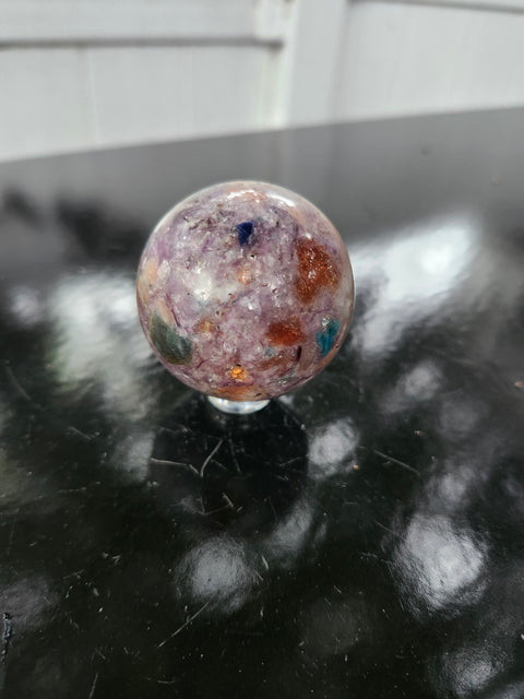 4 to 5 ounce Blue apatite, lepidolite, Sunstone sphere 56.2 mm, 2.21 inches