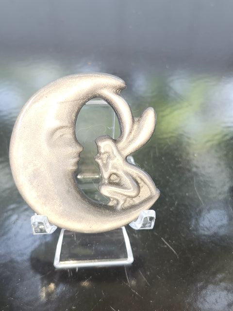Silver obsidian moon fairy! 2.3 inches, 1.2 ounces