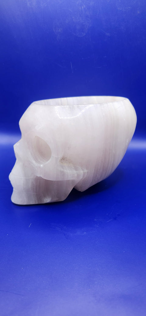 Striped calcite skull/ offering bowl! 2.10 pounds, 5 inches by 3.5 by 3