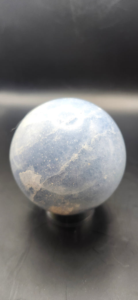 Blue calcite sphere. 62mm, 2.44 inches, 12 ounces