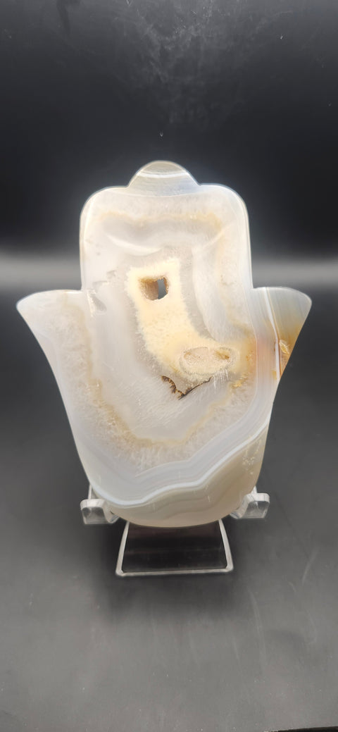 Druzy agate Hamsa hand. 7.5 ounces, 5 inches tall, 4 wide