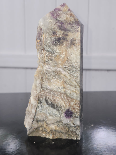 Druzy opalized fluorite free form tower! 5.7 inch by 2.4 inch, 15 ounces