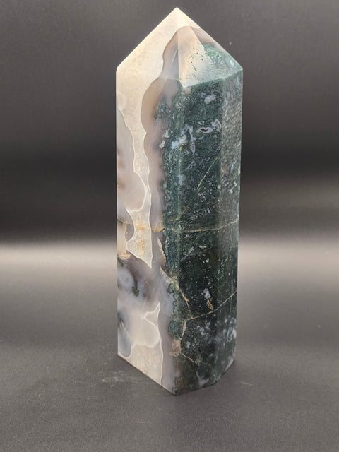 Jumbo moss agate tower! 8 inches tall, 2.12 pounds! 2.5" by 2" base