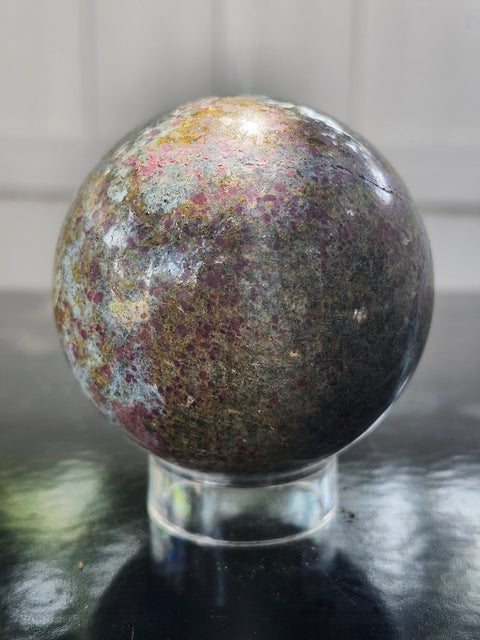 Ruby in kyanite sphere 14.5 ounces, 60mm, 2.36 inches uv reactive