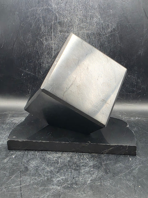 Shungite balancing cube with stand! 2.9 inch by 2.9" 2 pounds